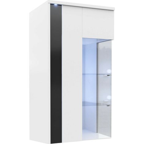 Armario de pared Livseri 105, Blanco + Blanco brillante + Negro brillante, 110x52cm, Número de puertas: 140cm, Aglomerado laminado, LED (1/3)