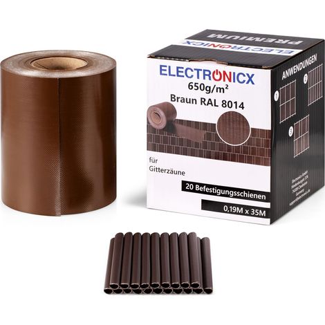 Electronicx Premium PVC Sichtschutzstreifen RAL 8014 Braun  Hochwertige Zaunfolie Doppelstabmatten  70m (2x35m) x 19 cm  650g/m²  UV-beständig