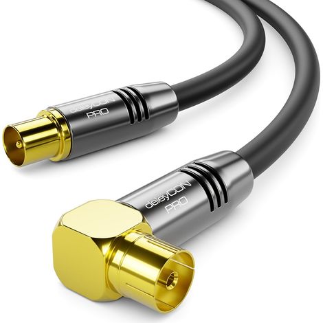 1m Câble D'antenne TV 4K - 4K Ultra-HD Full HD HDTV - 1x Coudé - Câble Coaxial - IEC-Fiche (Droite) vers IEC-Prise (90° Degré) - Connecteur Métallique - Noir (1/5)