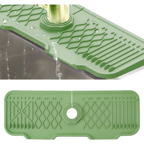 Silicone Faucet Mat, Sink Faucet Splash Guard, Faucet Handle Drip Tray, Sink Mat for Kitchen and Bathroom Countertop (Green, 43cm) (1/5)