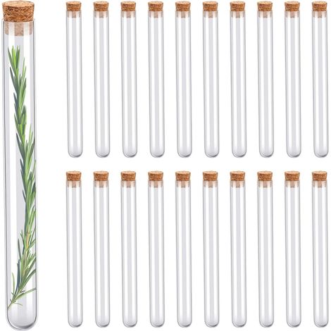 20x Tube à Essai en Verre 15ml avec Bouchon en Liège Contenant à Dragées, Bonbons, Fleurs et Épices Décoration et Souvenirs de Baptême, Mariage