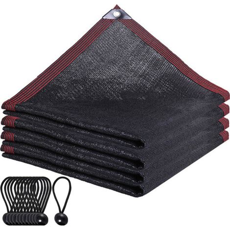 Toile d'ombrage avec attaches élastiques, protection solaire à 90 %, filet anti-UV, 3 x 3 m, noire, pour jardin, serre, chenil, cour ou piscine. (1/5)