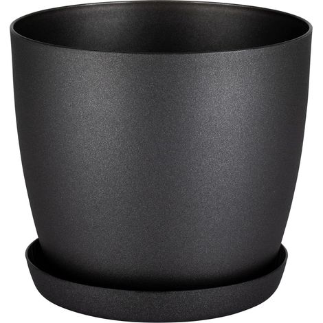 Ornements de jardin blancs, pots blancs avec soucoupes - Pots de fleurs d'extérieur à finition mate et plateau pour plantes - Pots avec soucoupes noirs 20 cm x 17,5 cm x 14 cm (1/5)