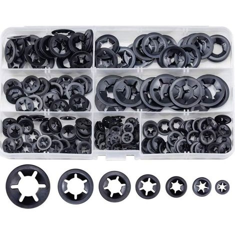 340 Pièces Rondelles de Blocage Rondelles à Verrouillage Étoile Vitesse Clips Attaches Assortiment Rapide Vitesse Rondelles Rondelles Metal en Acier au Manganèse M3 M4 M5 M6 M8 M10 M12- (1/5)