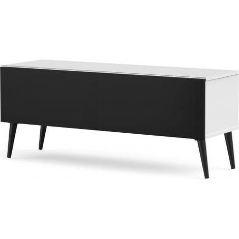 Meuble TV tissu acoustique noir et mélaminé blanc Orebro 120 cm (1/5)