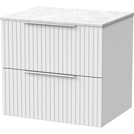 Callingwood Contemporary Wall Hung 2 Drawer Vanity Unit with White Marble Worktop , 600mm, Matt White