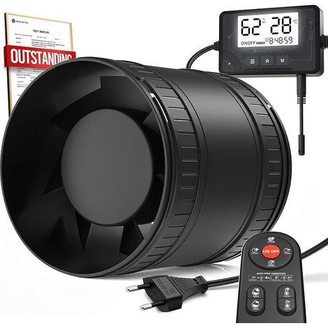 Cooling Fan Extractor Fan Heat Adjustable Timer 6 Speeds with Overheating Protection Silent Duct Fan VMC Bathroom 100 mm (1/4)
