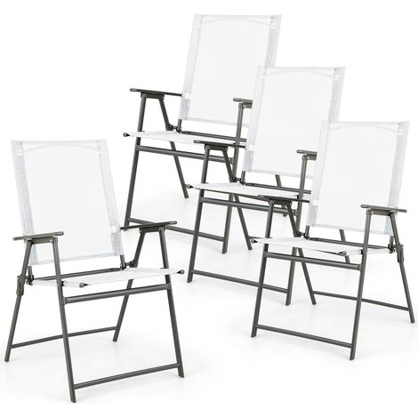 Lot de 4 chaises de terrasse pliantes blanches cadre métal antirouille, charge 330 lbs avec dossier haut, verrous de sécurité sans assemblage (1/4)