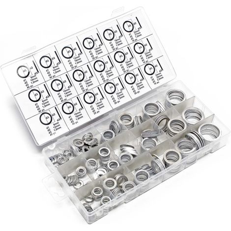 Wiltec Aluminium Dichtring Set 450 teilig, Satz Dichtungsringe in übersichtlicher Kunststoffbox, O Ring Sortiment in verschiedenen Größen (1/5)