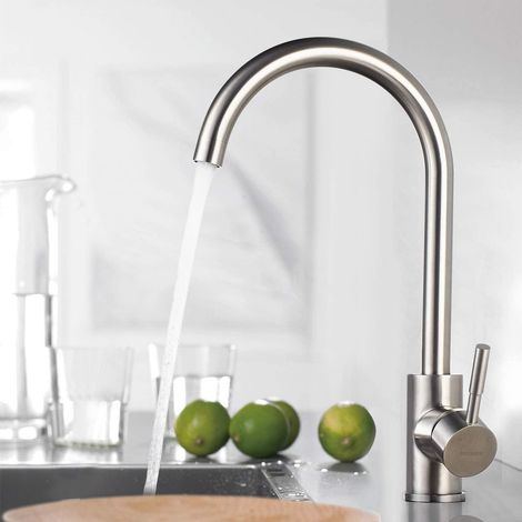 Mitigeur cuisine en acier inoxydable SUS304 – Robinet à levier unique, rotation 360°, évier de cuisine avec 3 raccords (1/5)