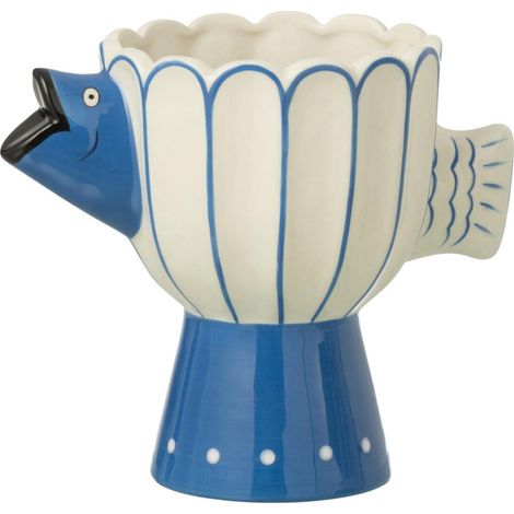 Cache-Pot Poisson en Dolomite "Danial" 21cm Bleu (1/2)