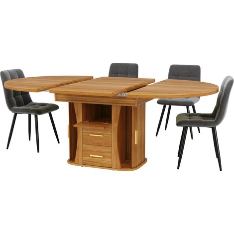 Table à manger extensible ronde en MDF Walnut, 118-158 cm, jusqu'à 6 personnes (1/5)