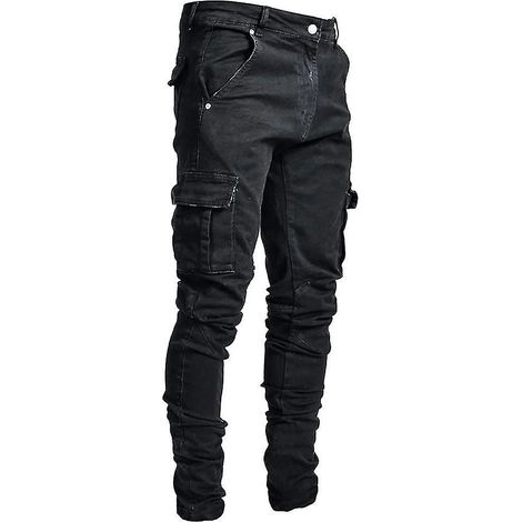 Herren-Cargohose aus Denim, Skinny-Jeans, lässige Slim-Fit-Passform – Größe S – Schwarz (1/3)
