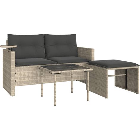 vidaXL Set Divano da Giardino 3pz con Cuscini Grigio Chiaro Polyrattan