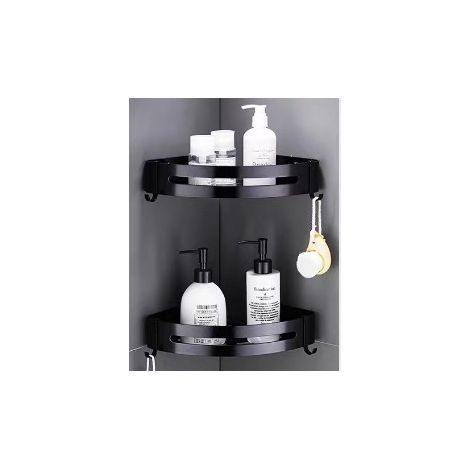 Etagère de Douche d'angle sans Perçage en Aluminium Aéronautique Douche Support Antirouille Autocollant pour Articles de Salle de Bains 2 Pièces (Noir)