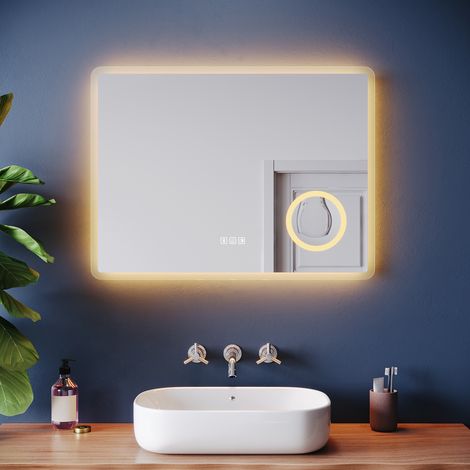 ELEGANT Bathroom LED Mirror Touch Sensor with Shaver Socket Bluetooth Magnifier Anti-Fog and 3 Lighting Modes, Square 1200x700mm