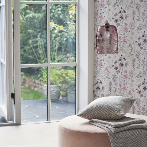 Papier peint intissé Laura Ashley Fleurs Wild Meadow Pale Iris 1005 x 52cm Mauve
