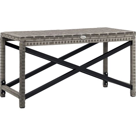 Outsunny Outdoor Coffee Table, Garden PE Rattan Side Table with Plastic Board Under the Full Woven Table Top and X-Shaped Frame for Patio, Balcony, Mixed Grey (1/5)
