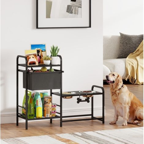 Comedero elevado para perros con almacenaje acero OKMYHOME (1/3)