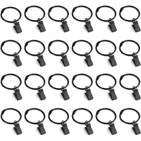 Pince Rideaux,Anneau Rideau 40 Pièces Pince Anneaux de Rideaux avec Pinces Metal Rideau Clips de Crochets Décoratifs de Diamètre Intérieur 35 mm-Noir (1/5)