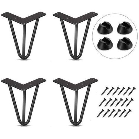 Set of 4 Table Legs 10cm DIY Furniture Feet for Coffee Dining Table Desk Black + Feet Protectors and Screws (1/4)
