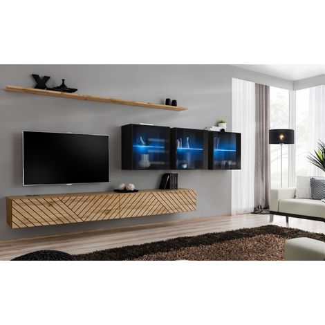 Ensemble de 6 meubles muraux "Switch XVII" pour TV en bois - Beige et Noir - L 340 x H 150 x P 40 cm - Livraison gratuite