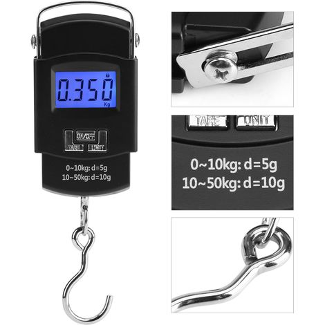 Digitale elektronische 50-kg-Waage, tragbare Gepäckwaage mit Haken, LCD-Dynamometer zum Angeln, Mini-Präzisions-Hängewaage (1/5)