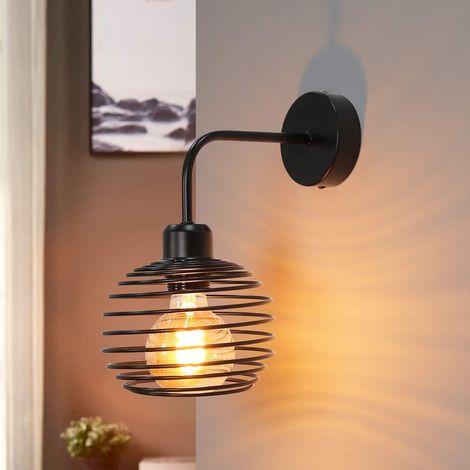 GBLY Lámpara de Pared Interior Negro - E27 Lámpara de Pasillo Sala de Estar Iluminación de Pared Vintage Dormitorio Lámpara de Cabecera Pasillo Retro Industrial para Oficina Pasillo (sin bombilla) (1/5)