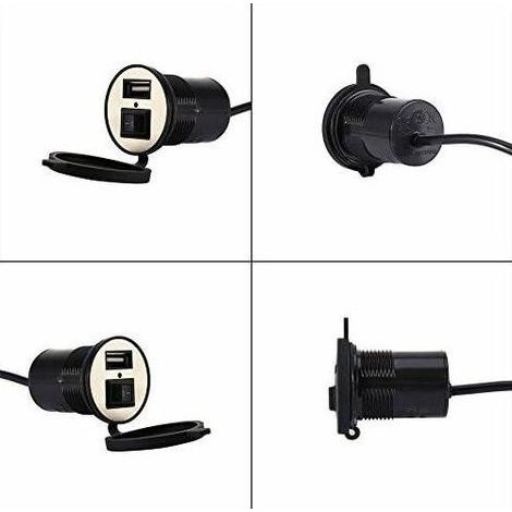 12V Prise Port d'alimentation Chargeur, USB Prise Téléphone Portable Chargeur Electrique avec Interrupteur 1.5A USB pour Moto Véhicule (1/5)