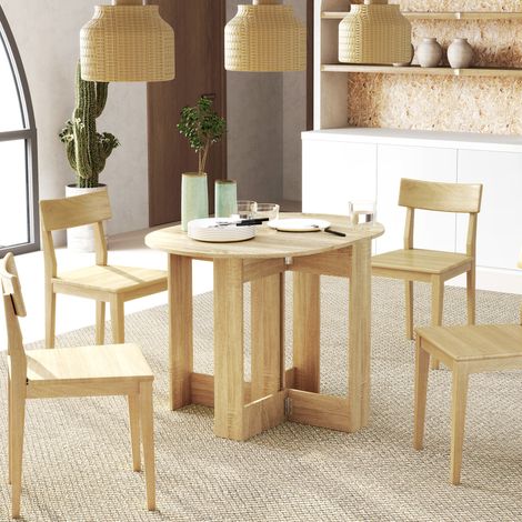 Table pliante 104x76x73,7 cm de cuisine avec 2 ailes pliantes pour à 4 personnes, en chêne