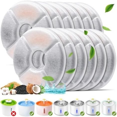 Filtre Fontaine Eau Chat, Lot de 12 Filtres De Remplacement pour Fontaine à Eau pour Chat 1.6L/2L/2.4L (1/4)