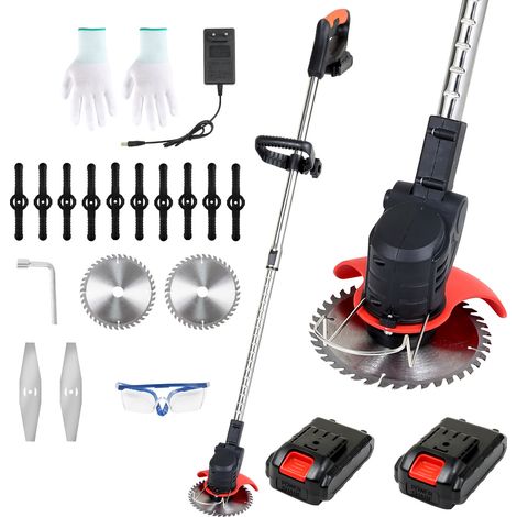 Wolketon Akku-Rasentrimmer, Rasenkantenschneider (inkl. 2X 1.5Ah Akkus und Ladegerät), 2-in-1 Funktion Rasentrimmer, 18.000 U/min, 24V