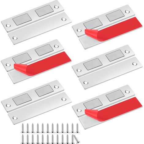 Aimant Porte Placard, 6 Pièces Ultra Mince Loqueteaux Magnétiques Puissant Aimant de Porte Placard Cuisine Loquet Magnétique Vis Aimant Meuble Fermeture pour Tiroir, Armoire, Porte Coulissant (1/5)