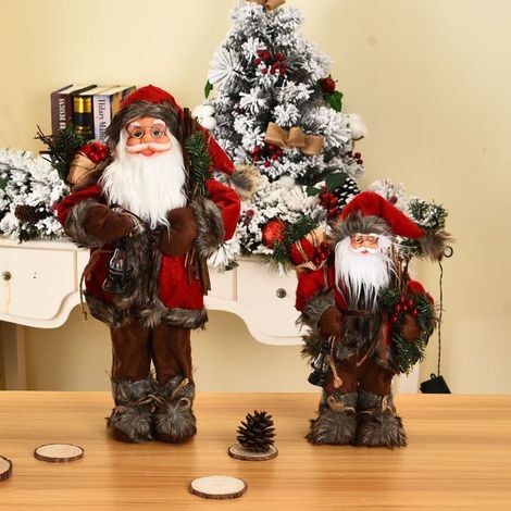 Set aus 2 Weihnachtsmannfiguren mit Stock, 45 cm, Weihnachtsdekoration aus Polyester und Kunststoff, festliches Plüschtier. (1/5)