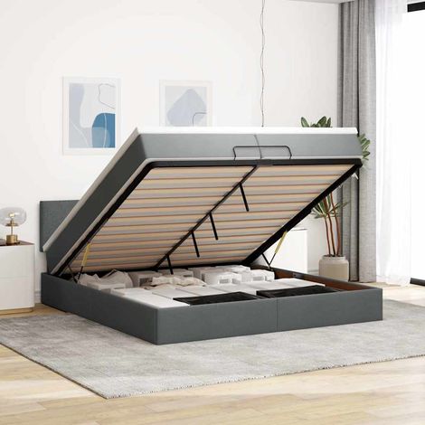 Ottoman-Bett mit Matratze Dunkelgrau 200x200 cm Stoff (1/5)