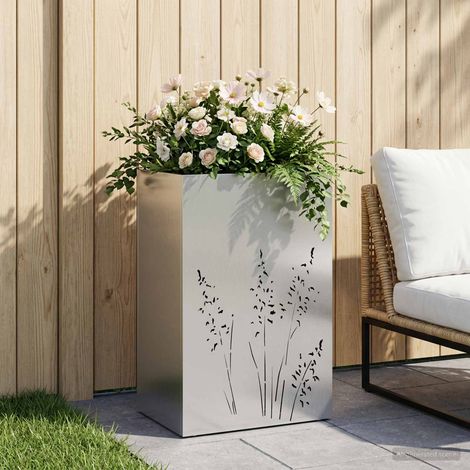 vidaXL Macetero de Jardín Plateado 50 x 30 x 75 cm Acero inoxidable (1/5)