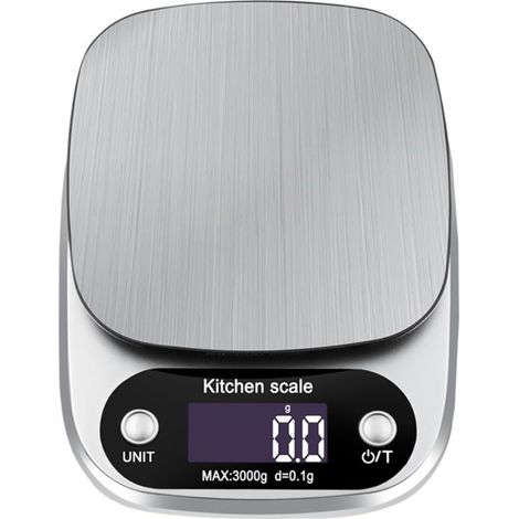 Balance de cuisine numérique 10kg/1g – écran LCD résistant à l'eau – plateau inox – tare et calcul poids – pour pâtisserie et repas (1/5)