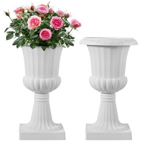 Maceta de Urna de Plástico, 25 x 42 cm, 2 Piezas, Maceta Clásica para Interiores, Exteriores, Bodas, Fiestas, Eventos, Escenarios, Entradas, Pasillos, Jardines, Balcones, y Patios, Blanco (1/5)