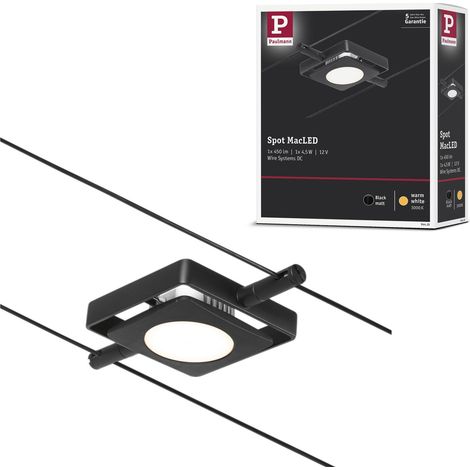 Système de câble LED Spot DC, avec 1 ampoule de 4,5 W, extensible, noir mat, câble métallique chromé, 3000 K (1/5)