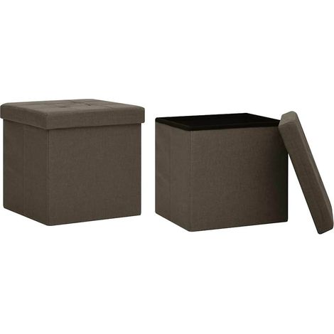 Maison Exclusive - Pouf con Contenitore Pieghevoli 2pz Marrone Scuro in Simil Lino (1/5)