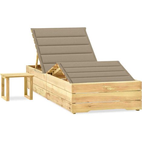vidaXL Tumbona de jardín con mesa y cojín de madera de pino impregnada (1/3)