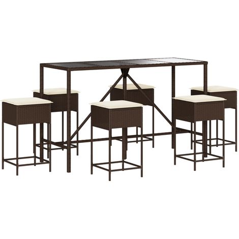 Ensemble de bar de jardin avec coussins 7 pcs Mobilier de jardin marron poly rotin (1/5)