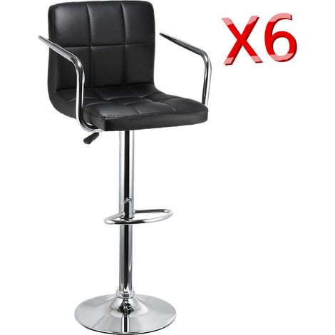 Aqrau Lot de 6 Tabourets de Bar Bistrot Cuisine en Similicuir Siege: 43.5 x 38 x 8 cm Rotatif a 360° Hauteur Reglable 93 -114 cm