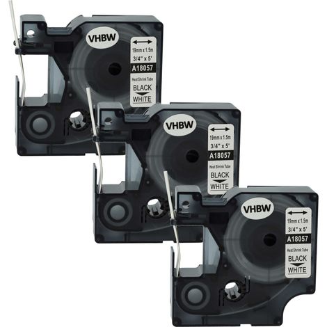 vhbw 3x Label Tape compatible with Dymo Rhino 6000, 5200, 4200 Label Printer, Black on White, Heat Shrink Tape, 19 mm (1/4)