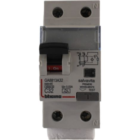 BTicino GA8813A32 Interruttore Magnetotermico Differenziale Salvavita Tipo A C32 1P+N 4.5kA