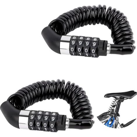 2 Pièces Cadenas de Vélo 150cmx3,5mm Casque Vélo Code à 4Chiffres Cadenas de Casque Moto Alliage de Zinc et PVC cadenas Velo Antivo (1/4)