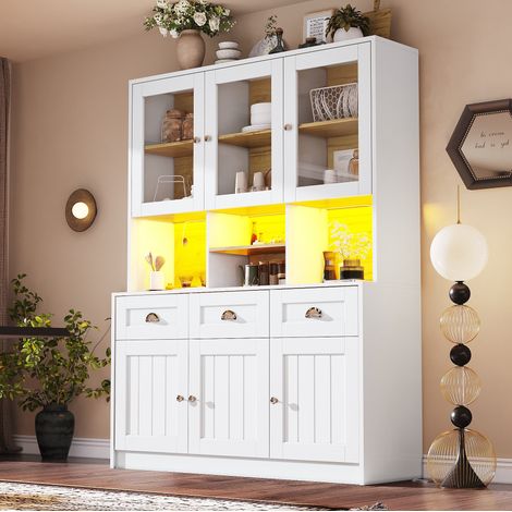 Küchenmöbel 140 x 40 x 175 cm mit LED, verstellbaren Regalen, weiß HAVRYA (1/5)