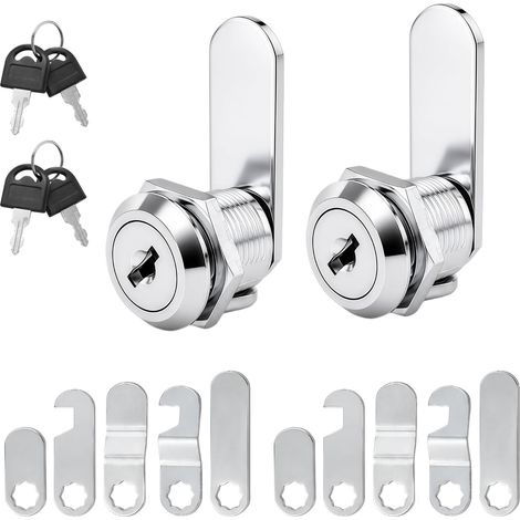 Lot de 2 serrures d'armoire avec clé, 16 mm, serrures universelles à came pour armoires, portes, boîtes aux lettres, tiroirs, avec 4 clés, 10 plaques de (1/5)