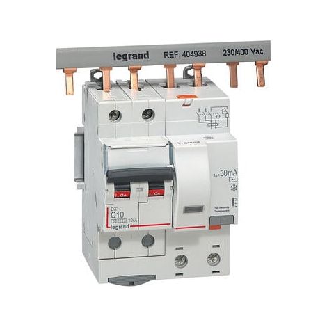Disjoncteur différentiel monobloc DX³6000 10kA arrivée haute et départ bas à vis 2P 230V à 400V - 10A - typeAC 30mA - 411157 - LEGRAND
