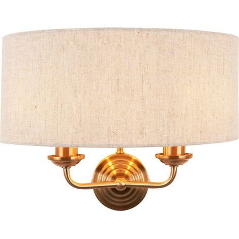 Applique doppia Highclere ottone vintage con paralume 2xE14 (1/5)